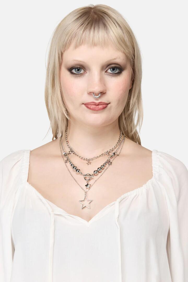 Image of Necklaces. Productname: Layered Star Necklace in Silver colour by brand - Dangerfield
