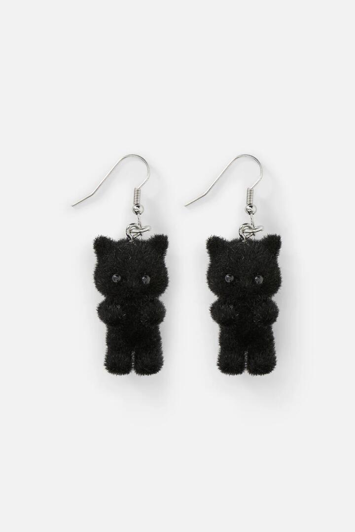 Image of Earrings. Productname: Black Furry Cat Earrings in Black colour by brand - Dangerfield