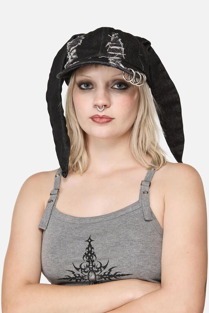 Image of Hats. Productname: Distressed Long Ears Cap in Black colour by brand - Dangerfield
