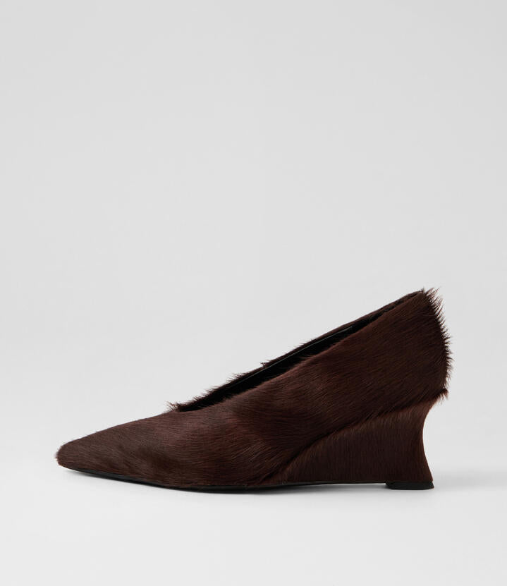Image of Boots. Product name - Camye Choc Long Leather Wedges in Choc Long colour by brand - MOLLINI