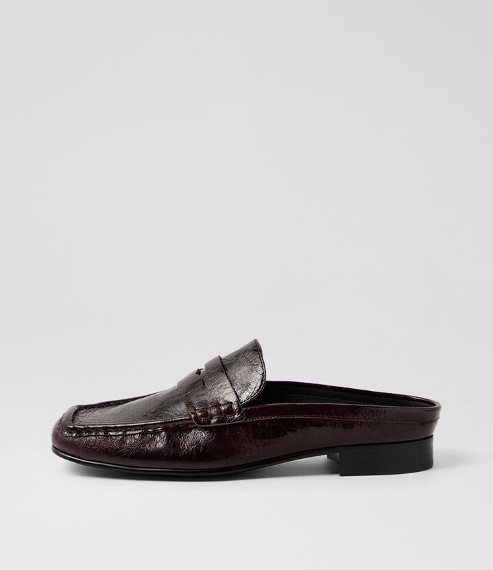 Image of Flats. Product name - Asteff Bordeaux Leather Loafers in Bordeaux colour by brand - MOLLINI