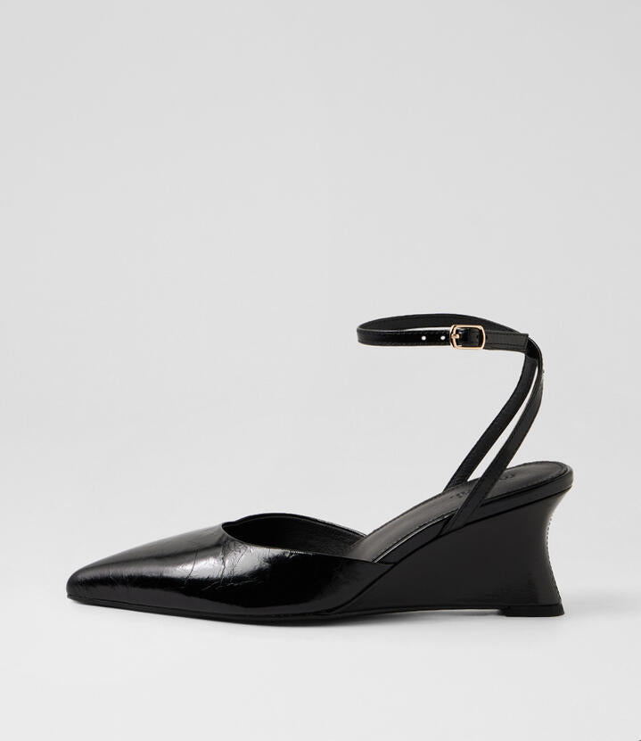 Image of Heels. Product name - Chere Black Patent Leather Heels in Black colour by brand - MOLLINI