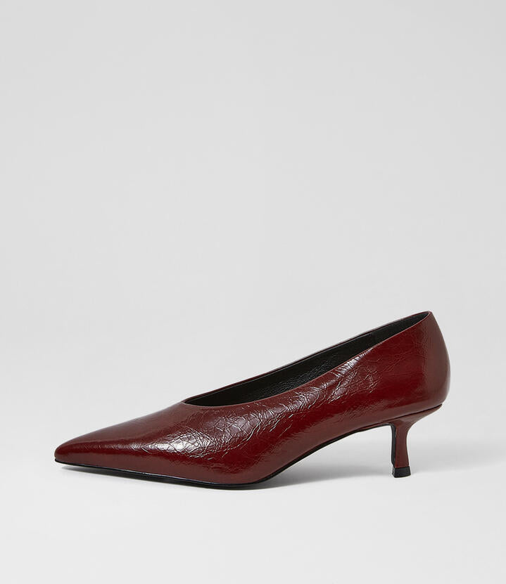 Image of Heels. Product name - Dais Bordeaux Leather Pump Heels in Bordeaux colour by brand - MOLLINI