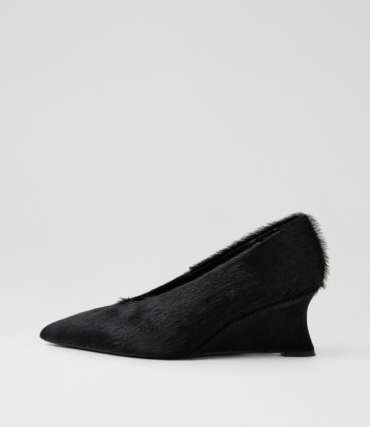 Image of Boots. Product name - Camye Black Long Leather Wedges in Black Long colour by brand - MOLLINI