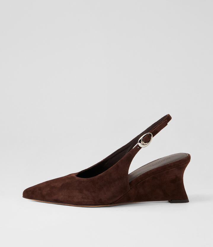 Image of Boots. Product name - Celein Dark Brown Suede Wedges in Dk Brown colour by brand - MOLLINI