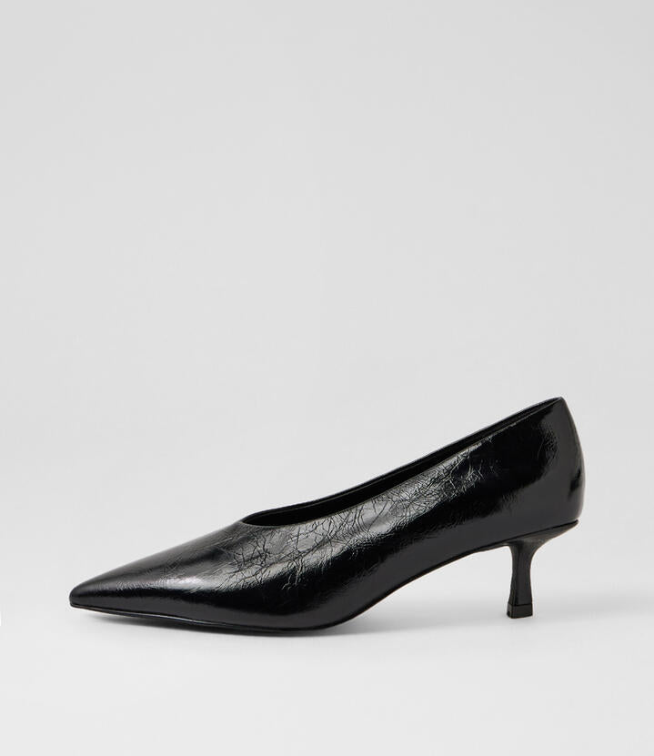 Image of Heels. Product name - Dais Black Leather Pump Heels in Black colour by brand - MOLLINI