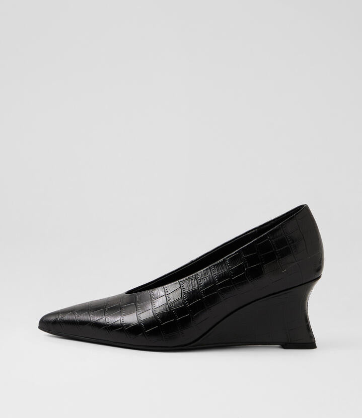 Image of Boots. Product name - Camye Black Leather Wedges in Black colour by brand - MOLLINI