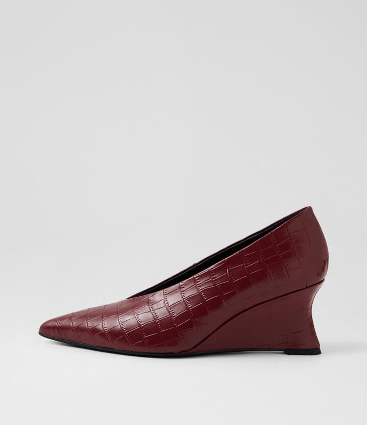 Image of Boots. Product name - Camye Burgundy Leather Wedges in Burgundy colour by brand - MOLLINI