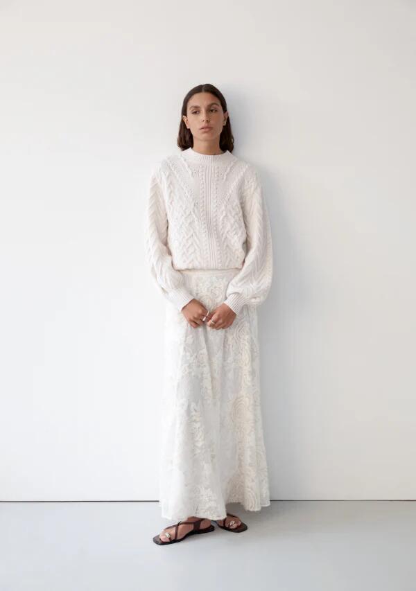Image of a model wearing Skirts. Productname: Brigitte Maxi Skirt in Chalk colour by brand - MOS The Label