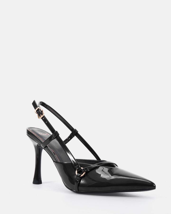 Image of Heels. Product name - Idle Black Patent Vegan Heels in Black colour by brand - Novo