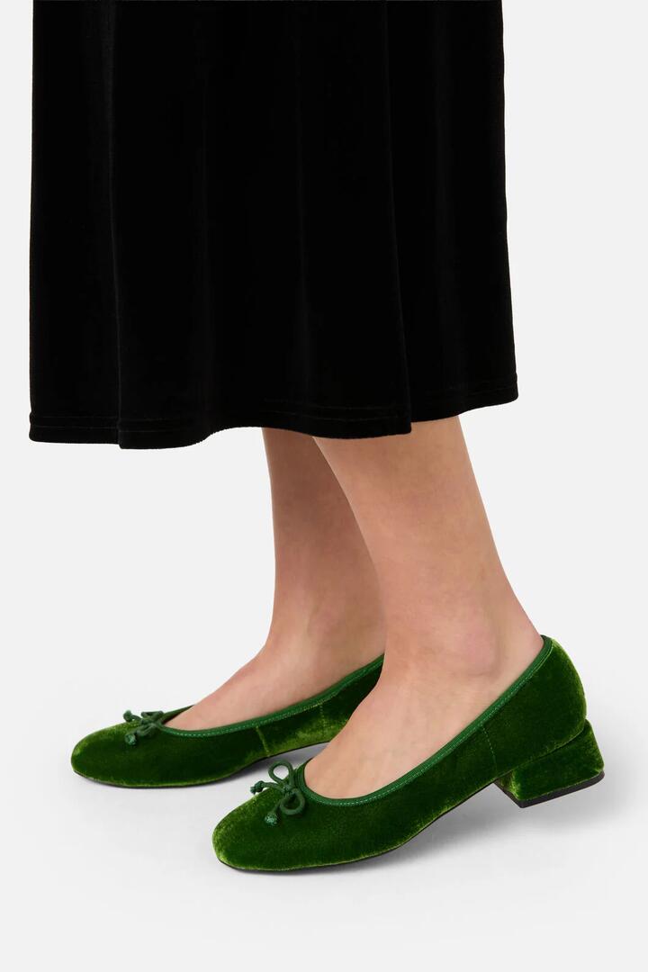 Image of Shoes. Productname: Velvet Bow Slip On Shoe in Green colour by brand - Princess Highway
