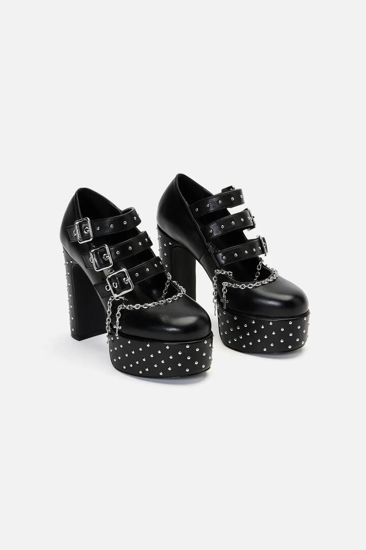 Image of Jewelry. Productname: Chain Cross Studded Mary Janes in Black colour by brand - Black Friday