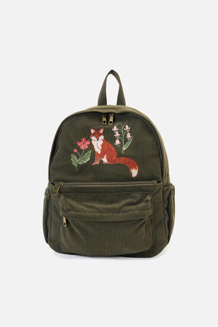 Image of Bags. Productname: Fox Embroidered Cord Backpack in Green colour by brand - Princess Highway