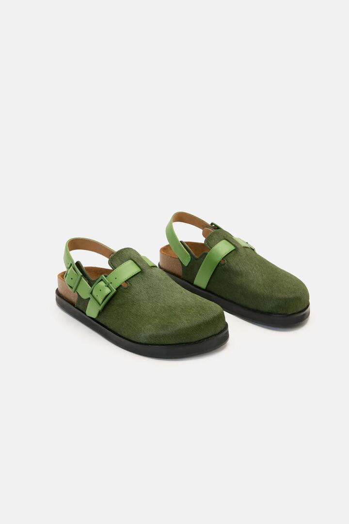 Image of Slippers. Product name - Buckle Up Clog Green in Green colour by brand - Gorman