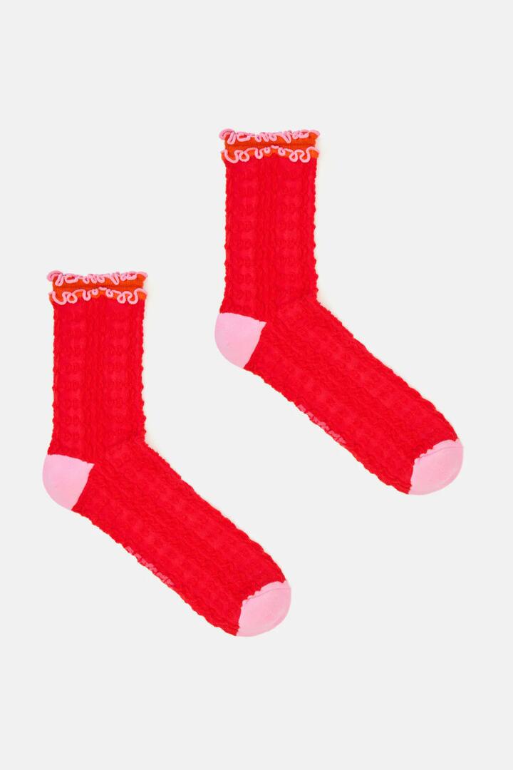 Image of Socks. Product name - Wiggle Pointelle Sock Red in Red colour by brand - Gorman