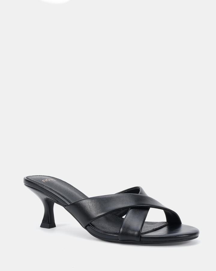 Image of Heels. Product name - Zona Black Smooth Vegan Heels in Black colour by brand - Novo