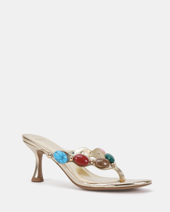 Image of Heels. Product name - Yankie Gold Vegan Heels in Metallic colour by brand - Novo