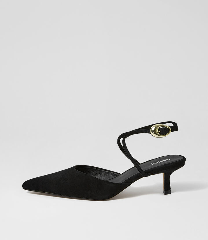 Image of Heels. Product name - Dalot Black Suede Pump Heels in Black colour by brand - MOLLINI