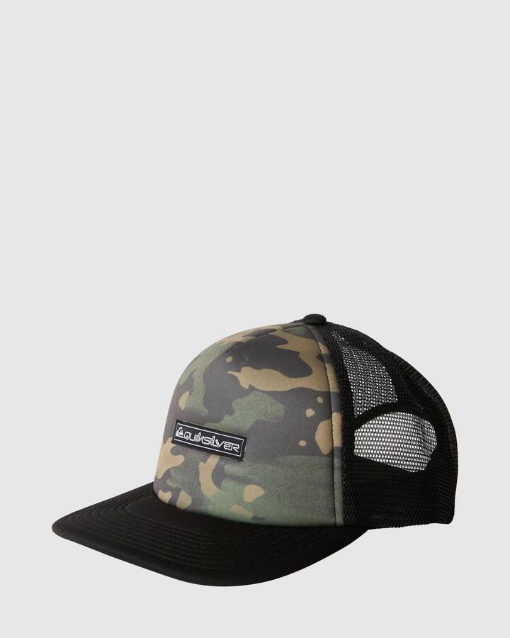 Image of Hats. Product name - Quiksilver Mens Emu Coop Trucker Cap Black in Black colour by brand - Quiksilver
