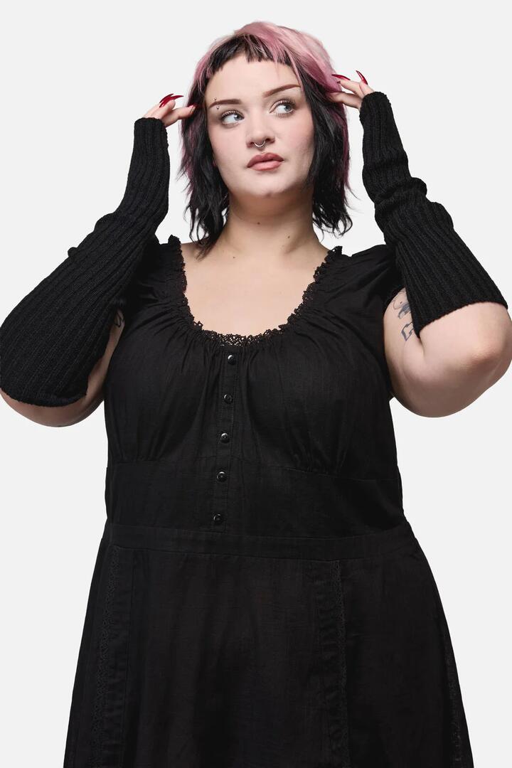 Image of Gloves & Mittens. Productname: Long Fingerless Gloves in Black colour by brand - Dangerfield
