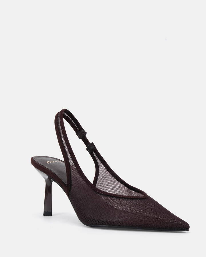 Image of Heels. Product name - Iraya Espresso Mesh Vegan Heels in Turquoise colour by brand - Novo