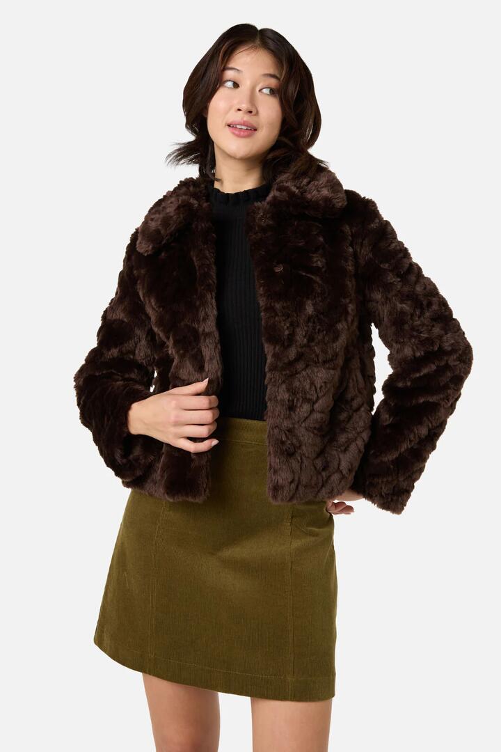 Image of Coats & Jackets. Productname: Penelope Faux Fur Jacket in Chocolate colour by brand - Princess Highway