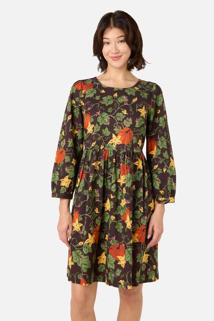 Image of a model wearing Tops. Productname: Pumpkin Long Sleeve Dress in Chocolate colour by brand - Princess Highway