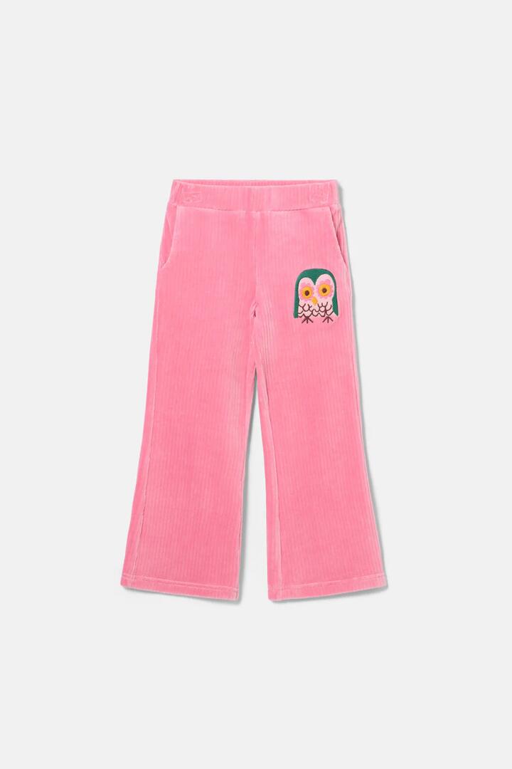 Image of a model wearing Pants. Product name - Jumbo Rib Kids Wide Leg Trouser in Yellow colour by brand - Gorman