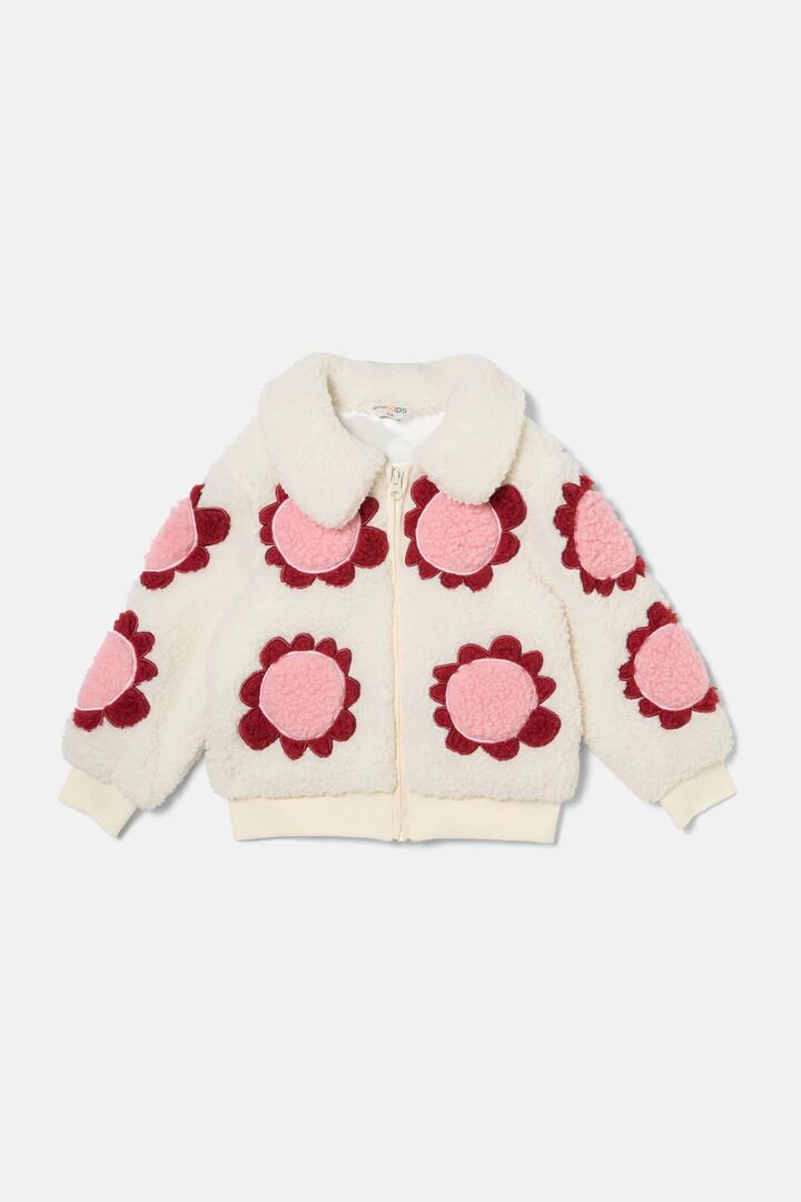 Image of Coats & Jackets. Product name - Bold Floral Sherpa Kids Jacket in Cream colour by brand - Gorman