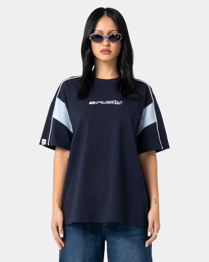 Image of T-Shirts. Product name - Rusty Womens New Break 220 Oversized T-Shirt Navy in Navy colour by brand - Rusty