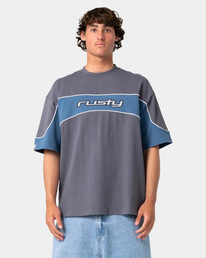 Image of T-Shirts. Product name - Rusty Mens Kinetic Heavy T-Shirt Steel in Steel colour by brand - Rusty