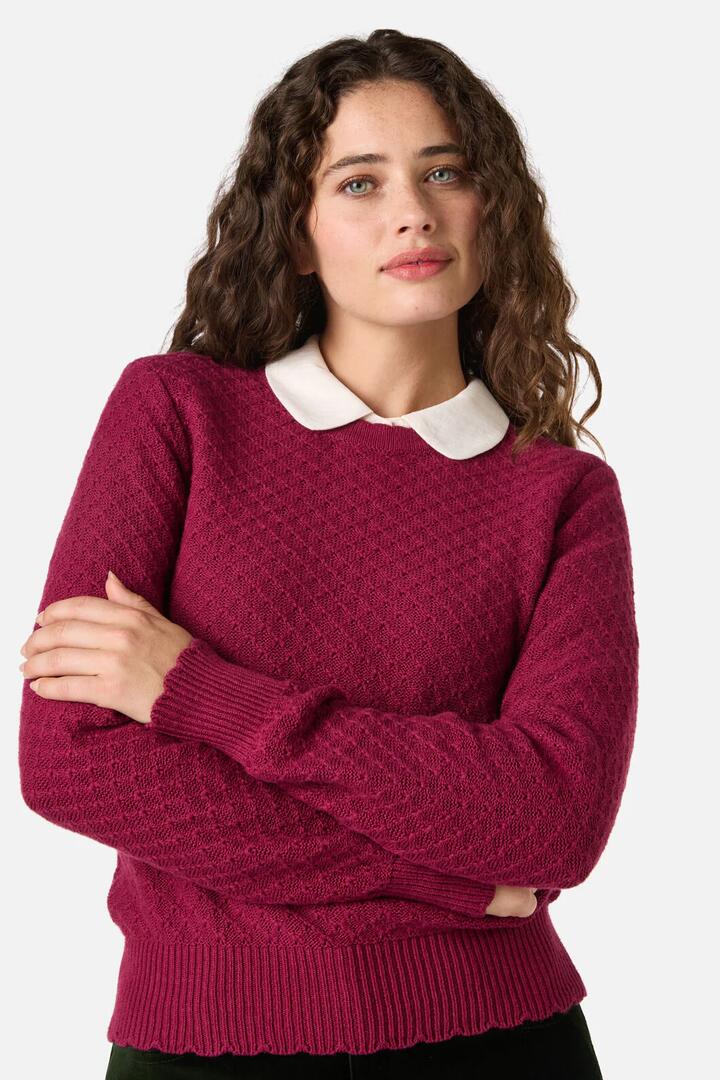 Image of a model wearing Outerwear. Productname: Paige Wool Blend Jumper in Navy colour by brand - Princess Highway