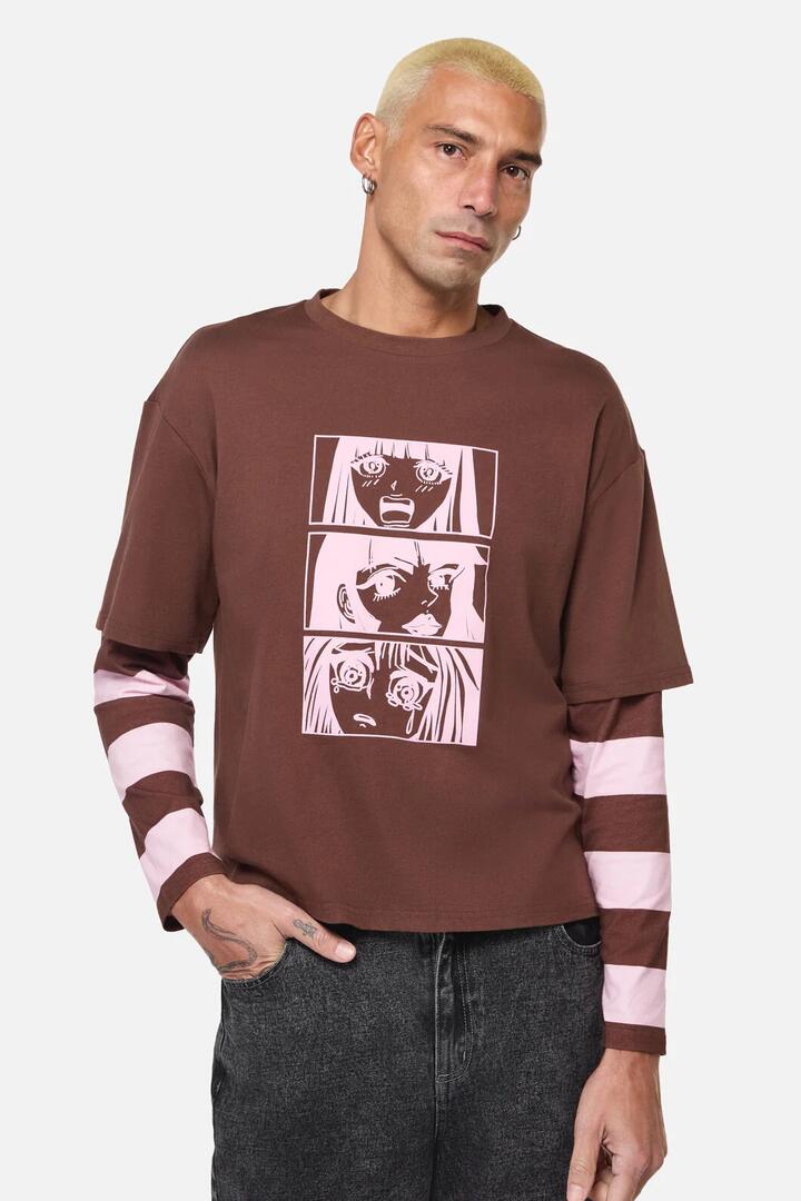 Image of a model wearing Tops. Productname: Increasing Silence LS Top in Pink/Brown colour by brand - Black Friday