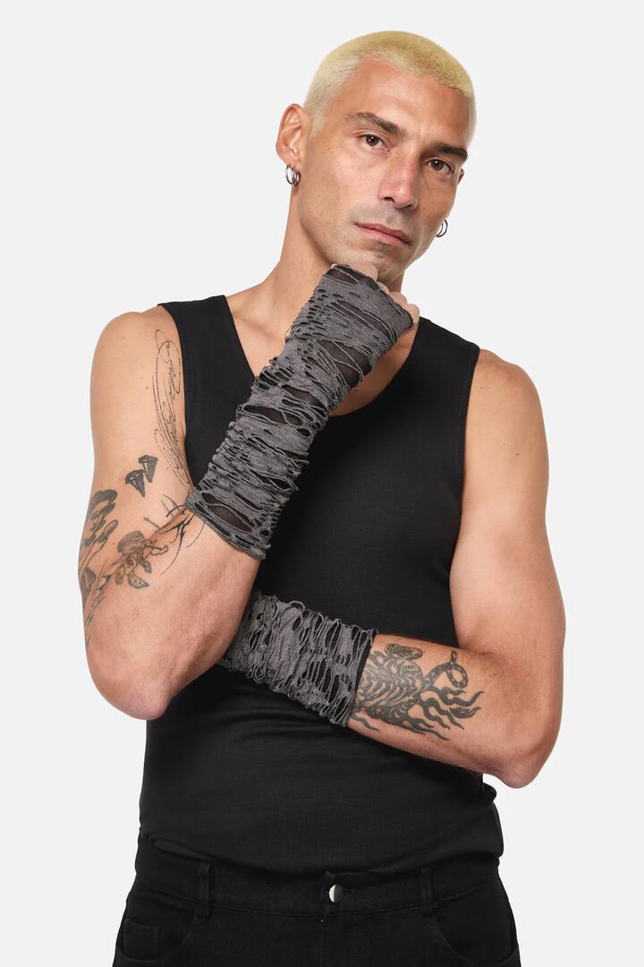 Image of Gloves & Mittens. Productname: Faux Torn Long Fingerless Gloves in Grey colour by brand - Black Friday