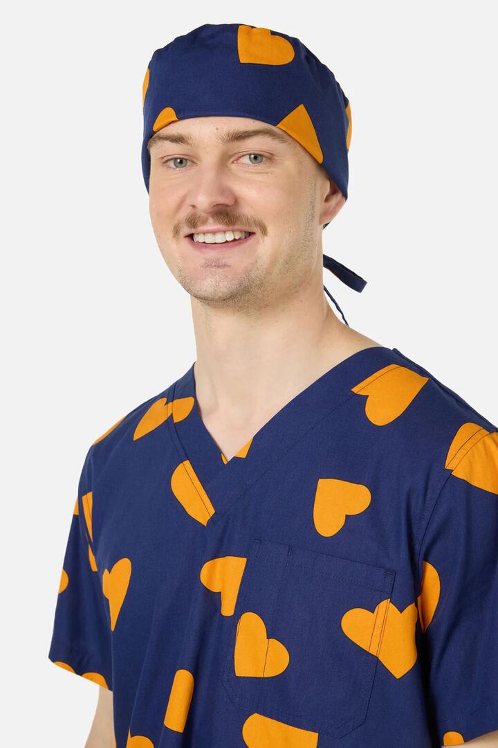 Image of Hats. Productname: Orange Hearts Scrub Hat in Navy colour by brand - Scrubs With Love