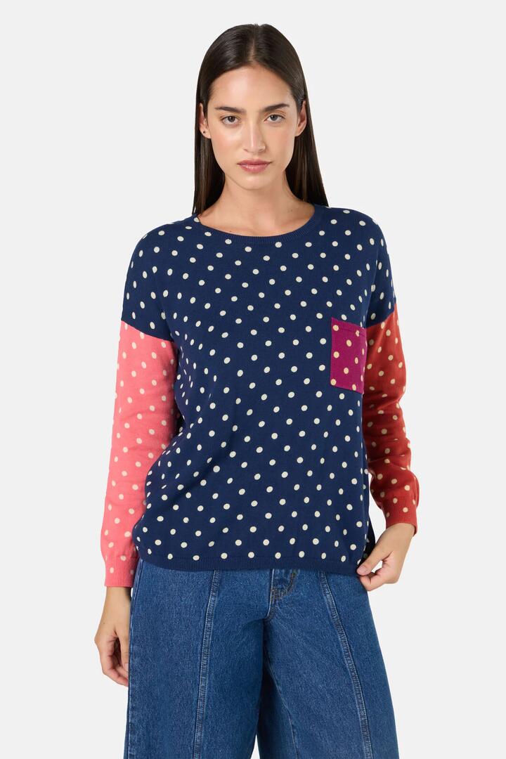 Image of a model wearing Outerwear. Product name - Bandwagon Cotton Jumper in Multi colour by brand - Gorman