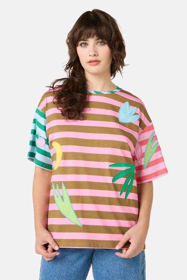 Image of T-Shirts. Product name - Warm Winter Stripe Oversized Tee in Print colour by brand - Gorman