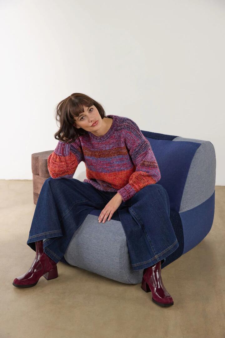 Image of a model wearing Outerwear. Product name - Emporium Space Dye Jumper in Multi colour by brand - Gorman