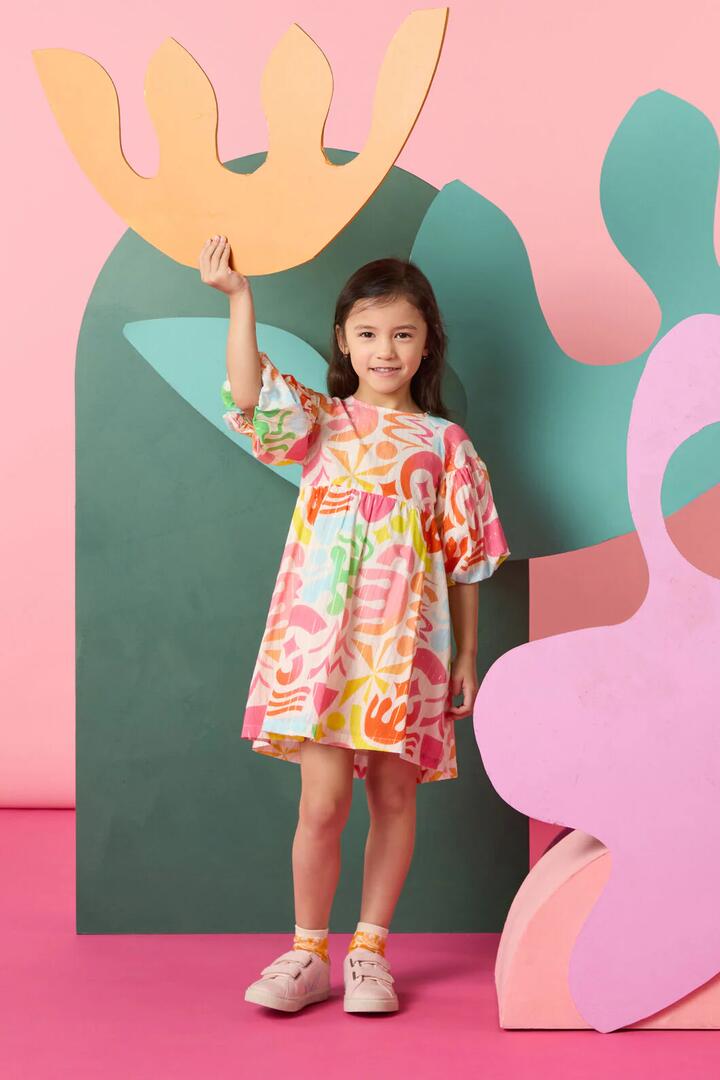 Image of Dresses. Product name - Playful Shapes Kids Dress in Cream colour by brand - Gorman