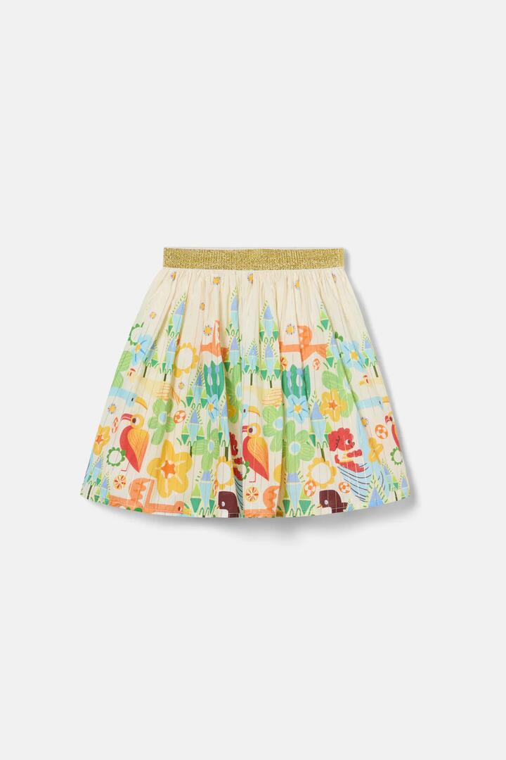 Image of a model wearing Skirts. Product name - Funky Birds Border Kids Skirt in Cream colour by brand - Gorman