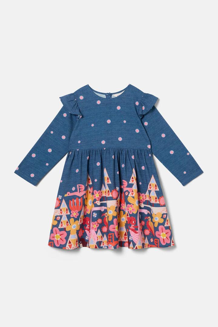 Image of Dresses. Product name - Funky Birds Border Kids Dress in Navy colour by brand - Gorman