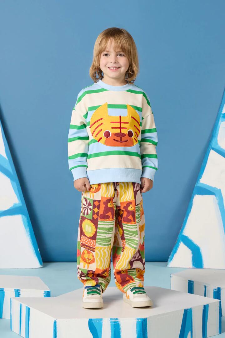 Image of a model wearing Outerwear. Product name - Lil Tiger Kids Sweater in Multi colour by brand - Gorman