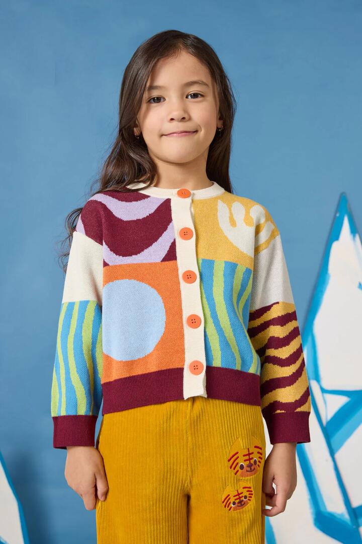 Image of Cardigans. Product name - Bold Shapes Kids Cardigan in Multi colour by brand - Gorman