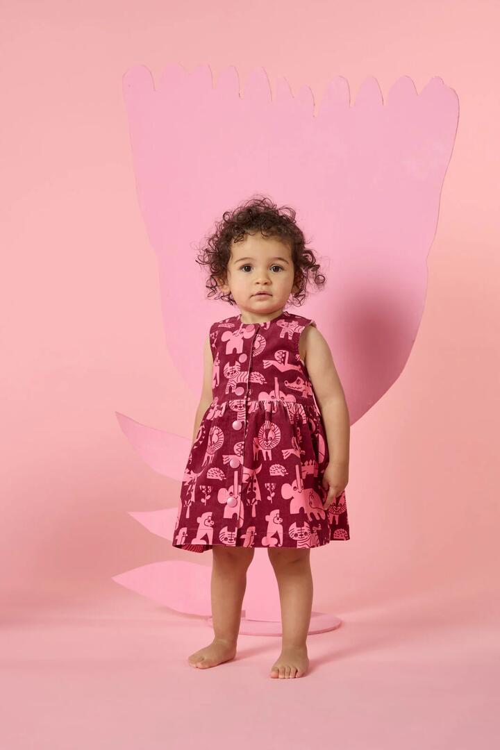 Image of Dresses. Product name - Soft Animal Baby Pini Dress in Maroon colour by brand - Gorman
