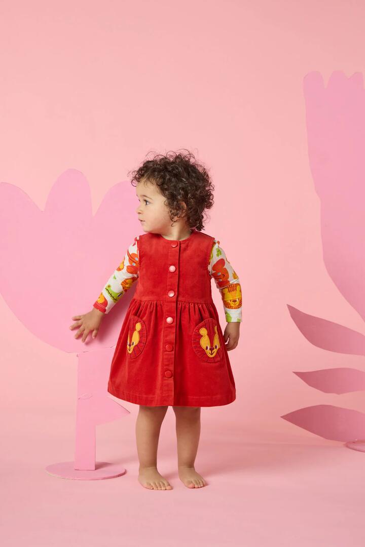 Image of Dresses. Product name - Lion Pocket Baby Pini Dress in Red colour by brand - Gorman