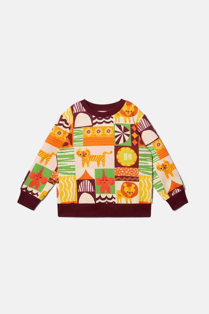 Image of a model wearing Outerwear. Product name - Abstract Circus Kids Sweater in Multi colour by brand - Gorman