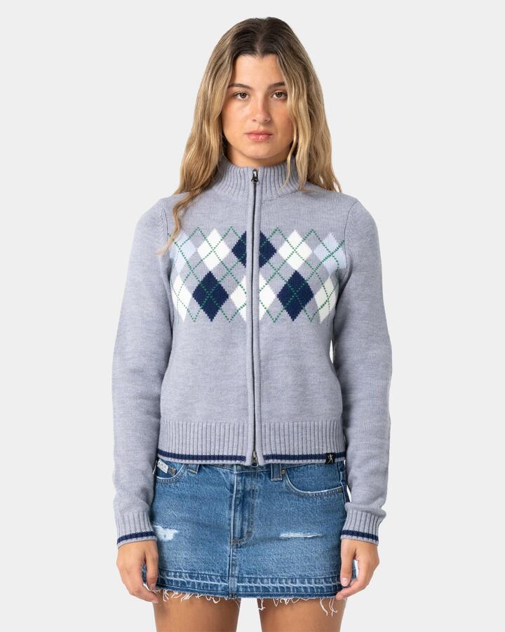 Image of Coats & Jackets. Product name - Rusty Womens Clued In Zip Through Knit Jacket Grey Marle in Grey Marle colour by brand - Rusty