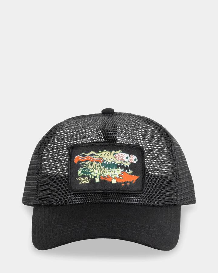 Image of Hats. Product name - Santa Cruz Boys Meek Scratched Slasher Cap Black in Black colour by brand - Santa Cruz