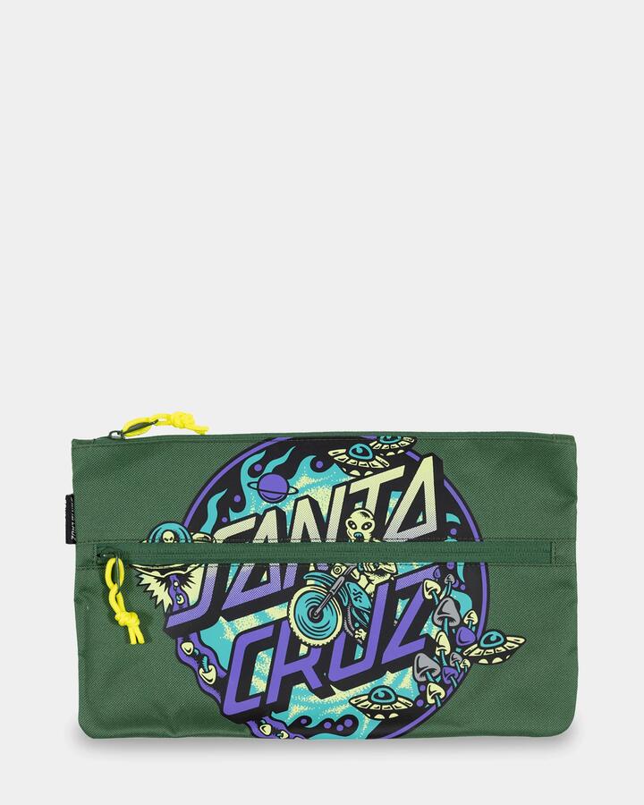 Image of Accessories. Product name - Santa Cruz Winkowski Dope Planet 2 Dot Pencil Case Dark Green in Dark Green colour by brand - Santa Cruz