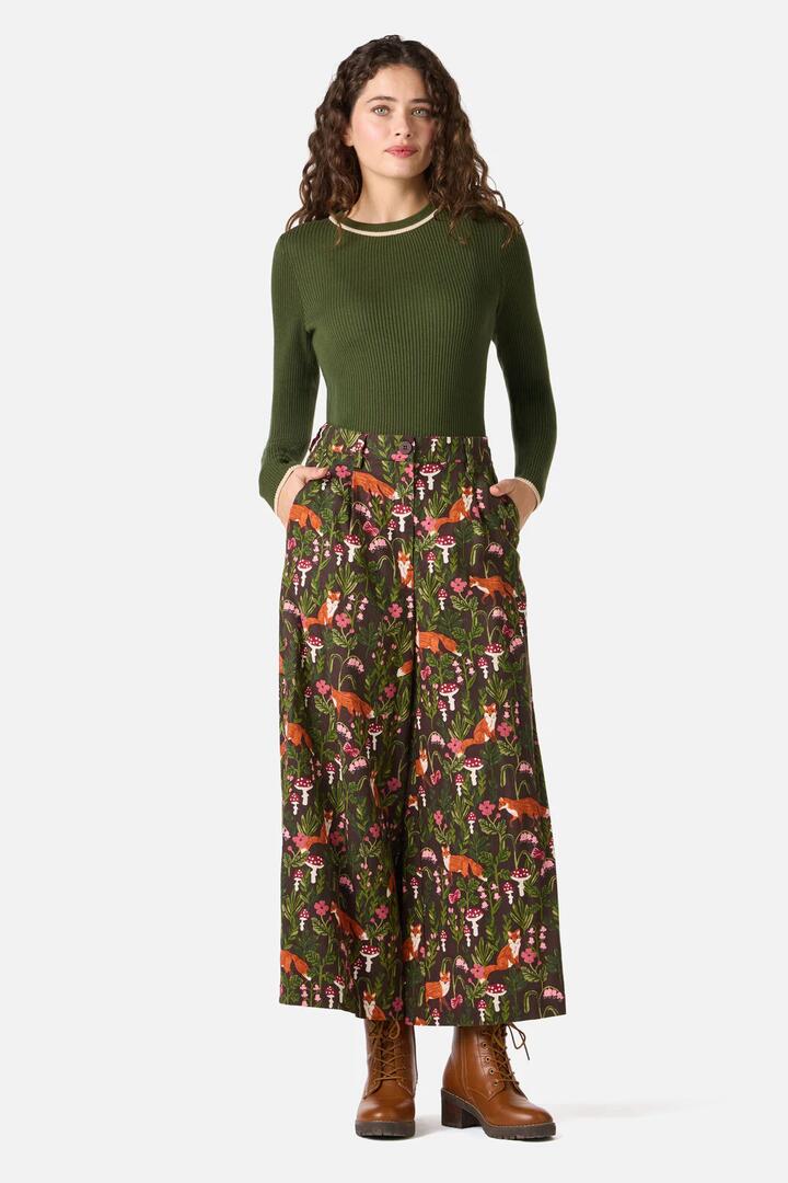 Image of a model wearing Pants. Productname: Fancy Foxes Culotte in Chocolate colour by brand - Princess Highway